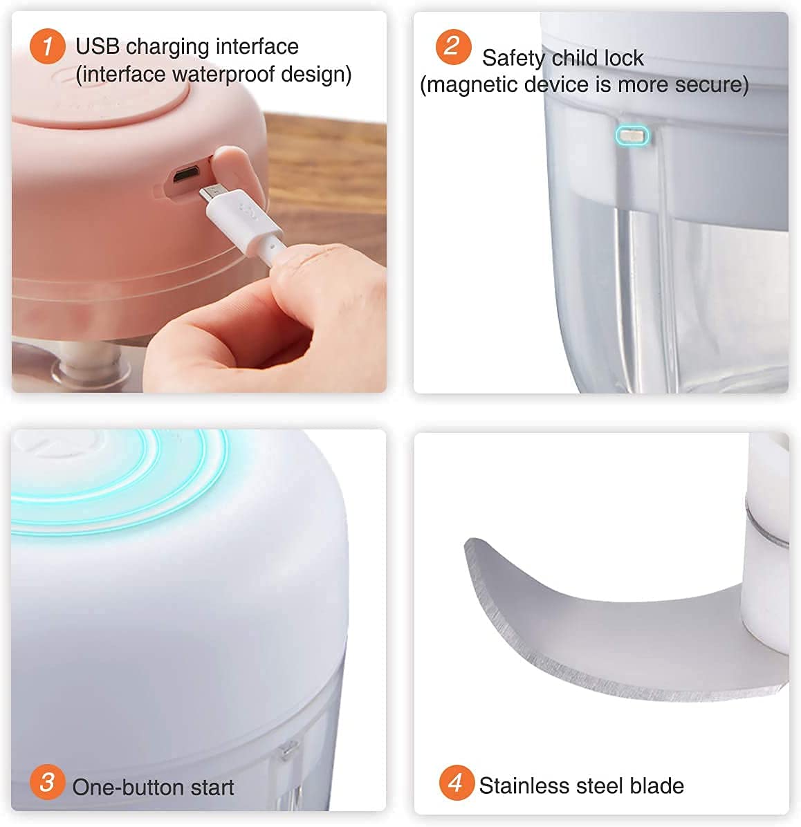 Portable USB Rechargeable Electric Fruit Vegetable Onion Garlic Cutter Food Speedy Chopper Slicer, Food Processor (250 ml) - SPDCOP-ELC