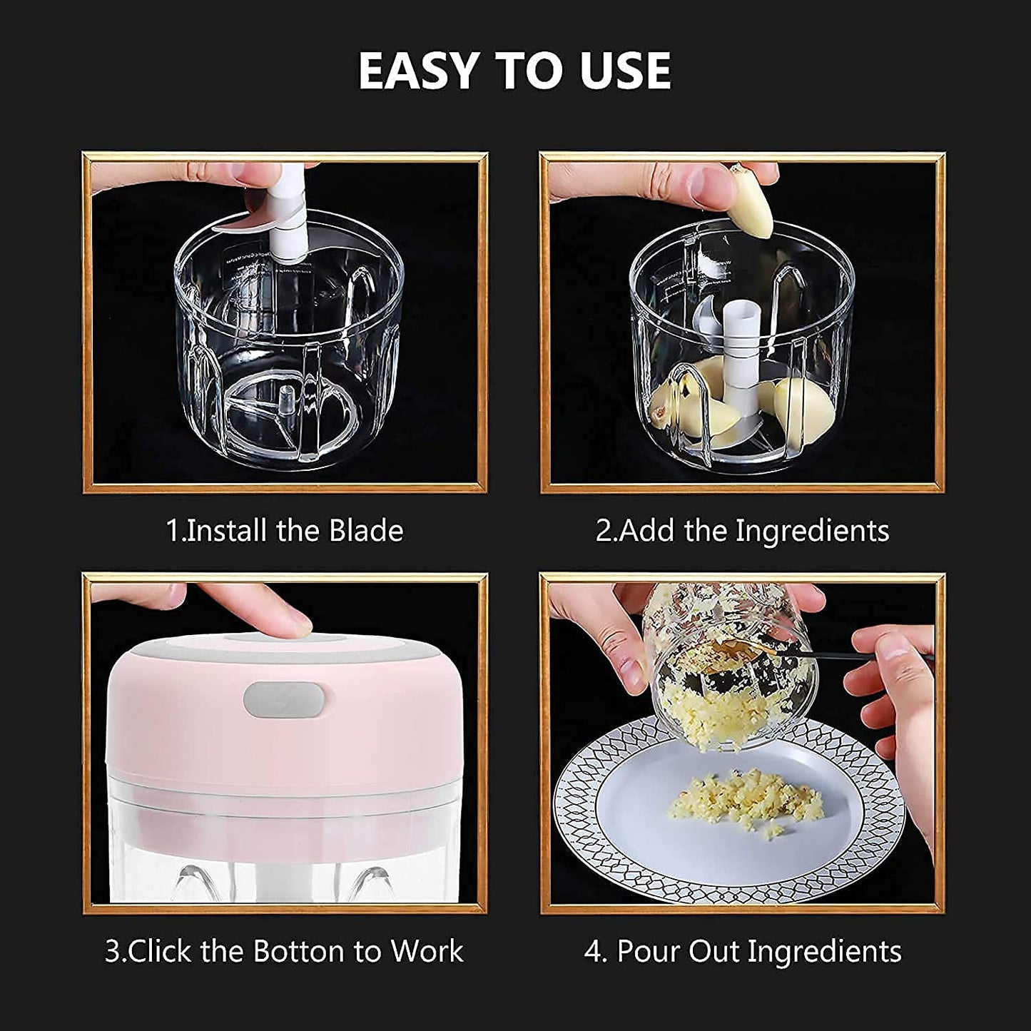 Portable USB Rechargeable Electric Fruit Vegetable Onion Garlic Cutter Food Speedy Chopper Slicer, Food Processor (250 ml) - SPDCOP-ELC