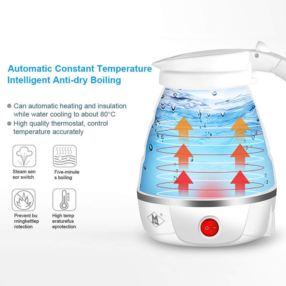 Travel Foldable Electric Kettle 750 ml Portable Electric Kettle with Boil Dry Protection, Food Grade Silicone and Dual Voltage - TRVKTTLE2L
