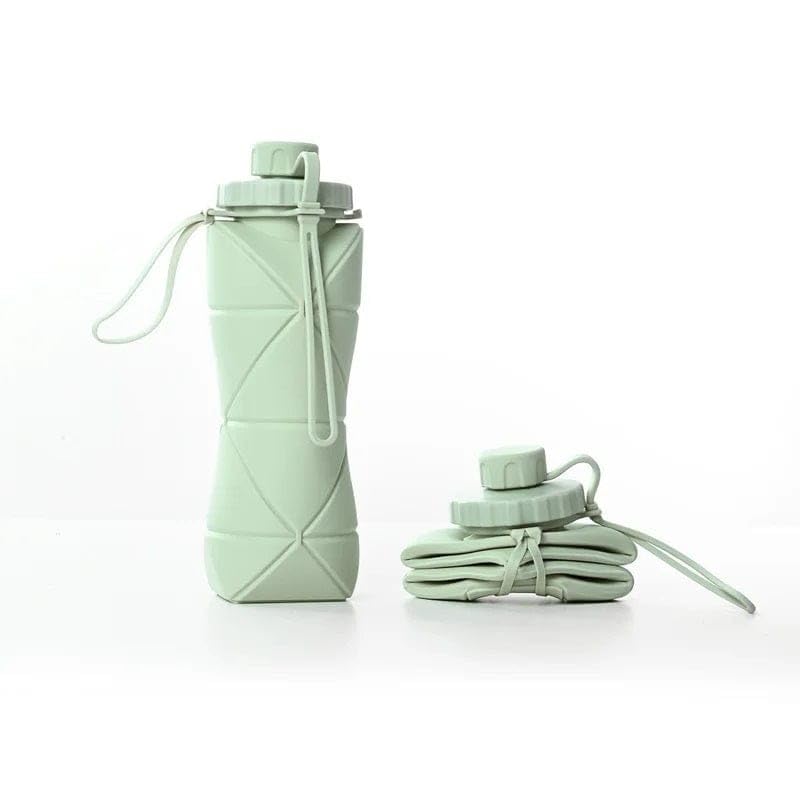 600ML Silicone Collapsible Water Bottle – Leakproof Folding Travel Bottle, BPA-Free Food Grade, Lightweight & Reusable for Gym, Office, School & Outdoor (Green)