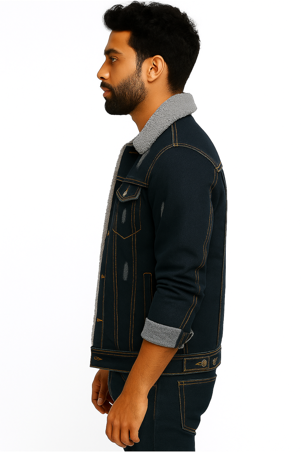 Men Regular Fit Washed Full Sleeve Toned Denim Jacket - JK-470-FUR