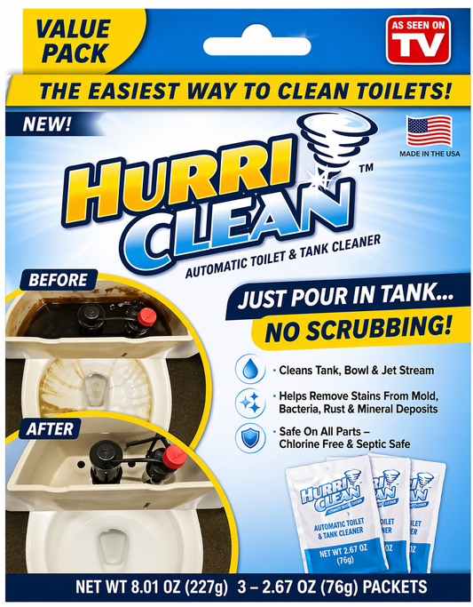 Hurri Clean Automatic Toilet and Tank Cleaner Stain Remover Scrub Cross Fast Powder - HURRICL