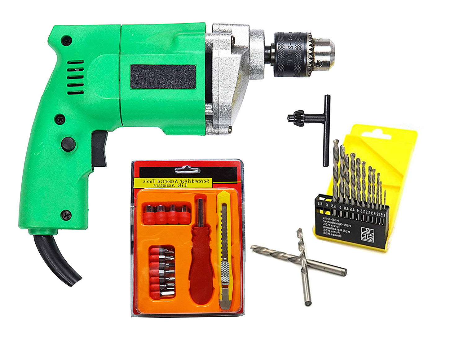 Shopper52 10mm Powerful Electric Drill Machine with 13Pcs Drill Bit Set and Cutting Toolkit - DRL13PHOBY2