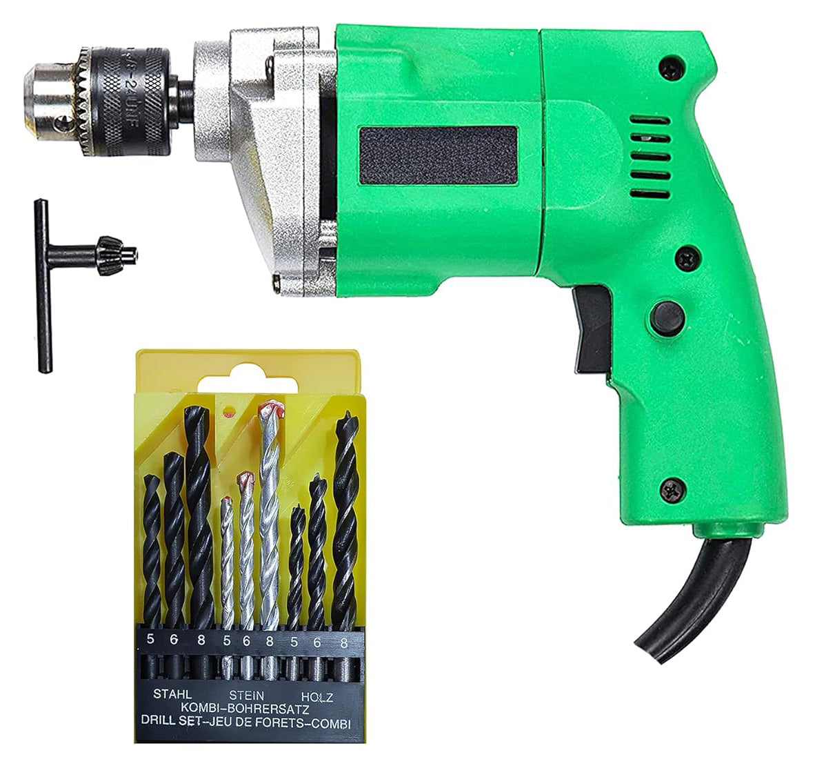 10mm Powerful Electric Drill Machine with 9Pcs Drill Bit Set - DRL9PCB