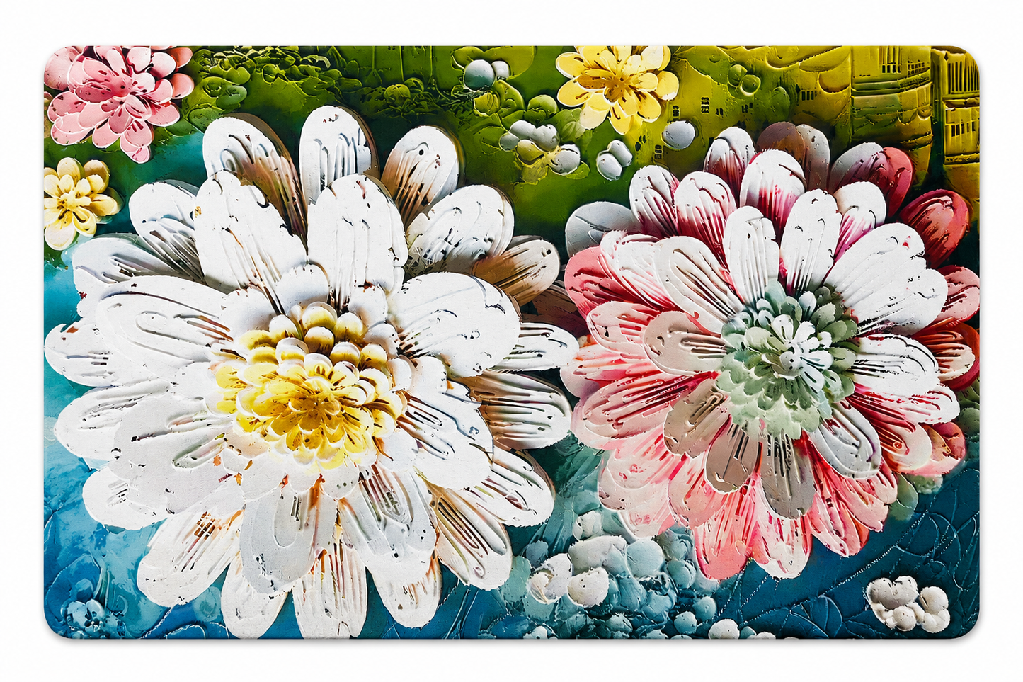 Floral Doormat, Colourful Daisy Print, Decorative Entrance Mat, Botanical Garden Theme