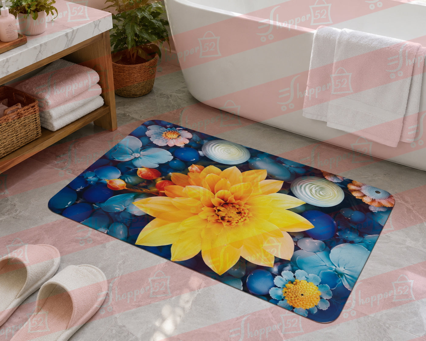 Floral Doormat, Colourful Daisy Print, Decorative Entrance Mat, Botanical Garden Theme