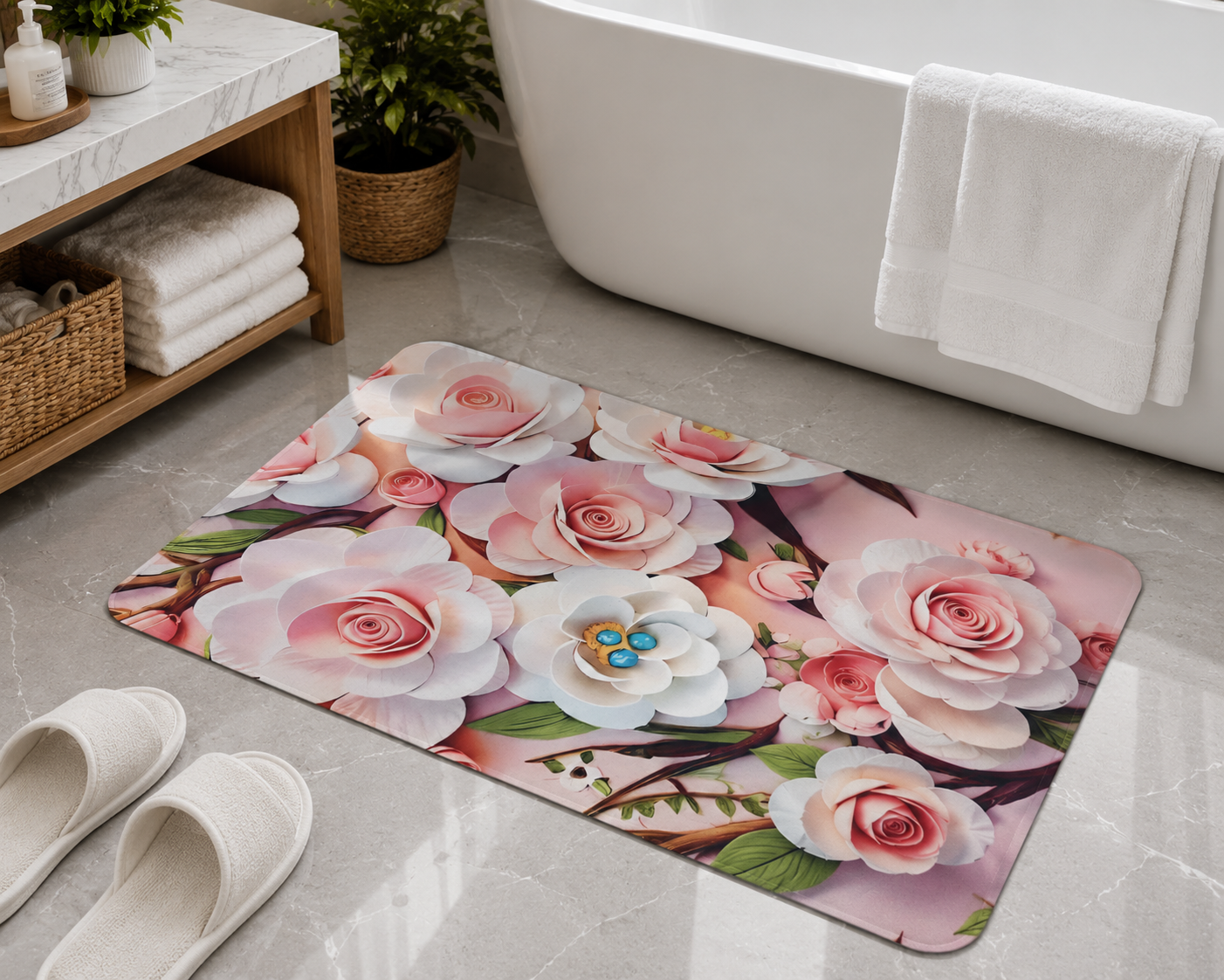Floral Doormat, Colourful Daisy Print, Decorative Entrance Mat, Botanical Garden Theme