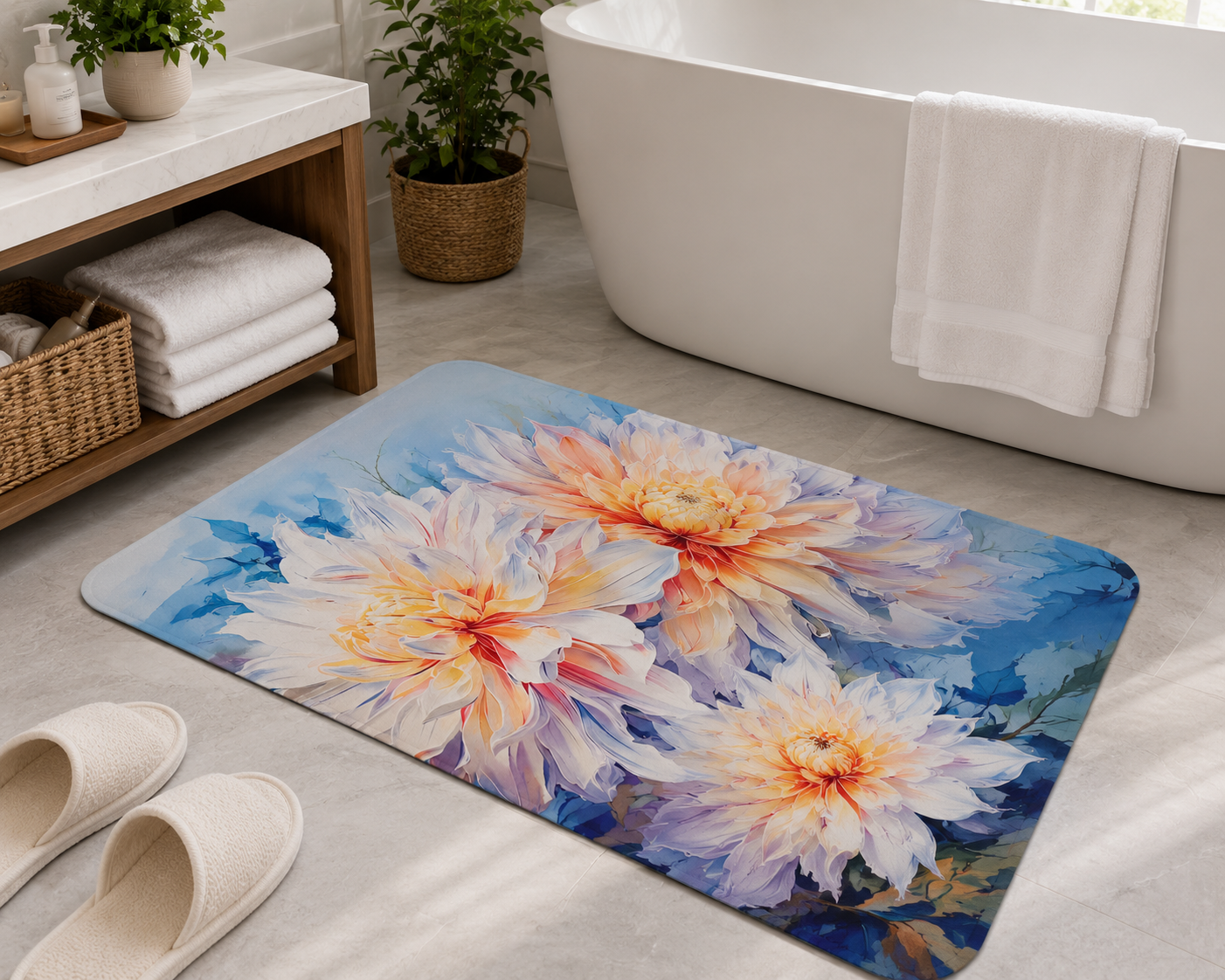 Floral Doormat, Colourful Daisy Print, Decorative Entrance Mat, Botanical Garden Theme