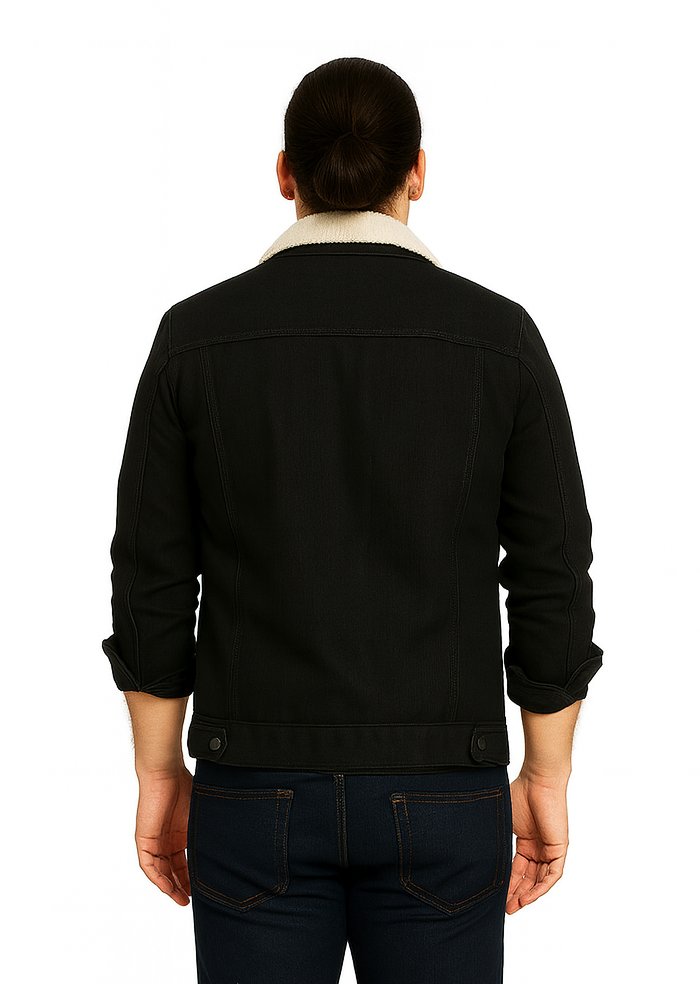 Men Regular Fit Washed Full Sleeve Toned Denim Jacket - JK-FUR-BK