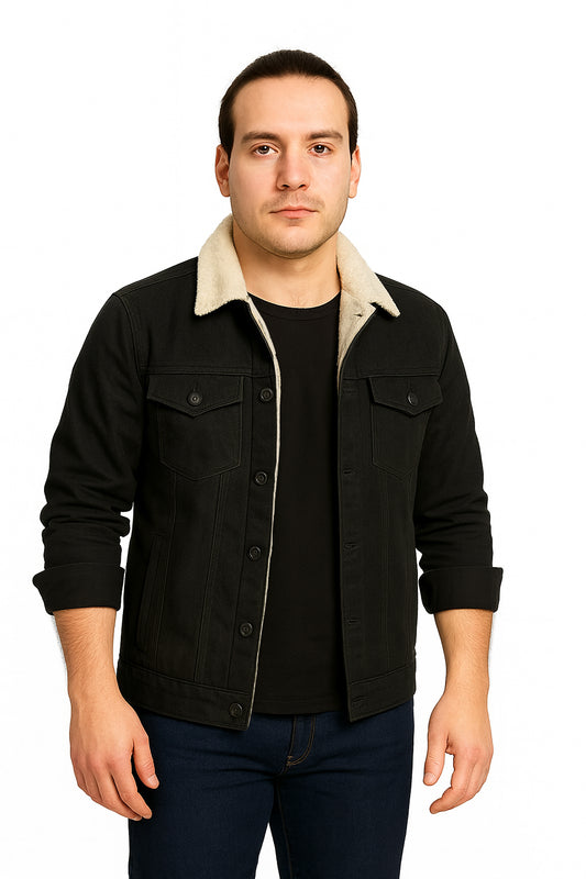 Men Regular Fit Washed Full Sleeve Toned Denim Jacket - JK-FUR-BK