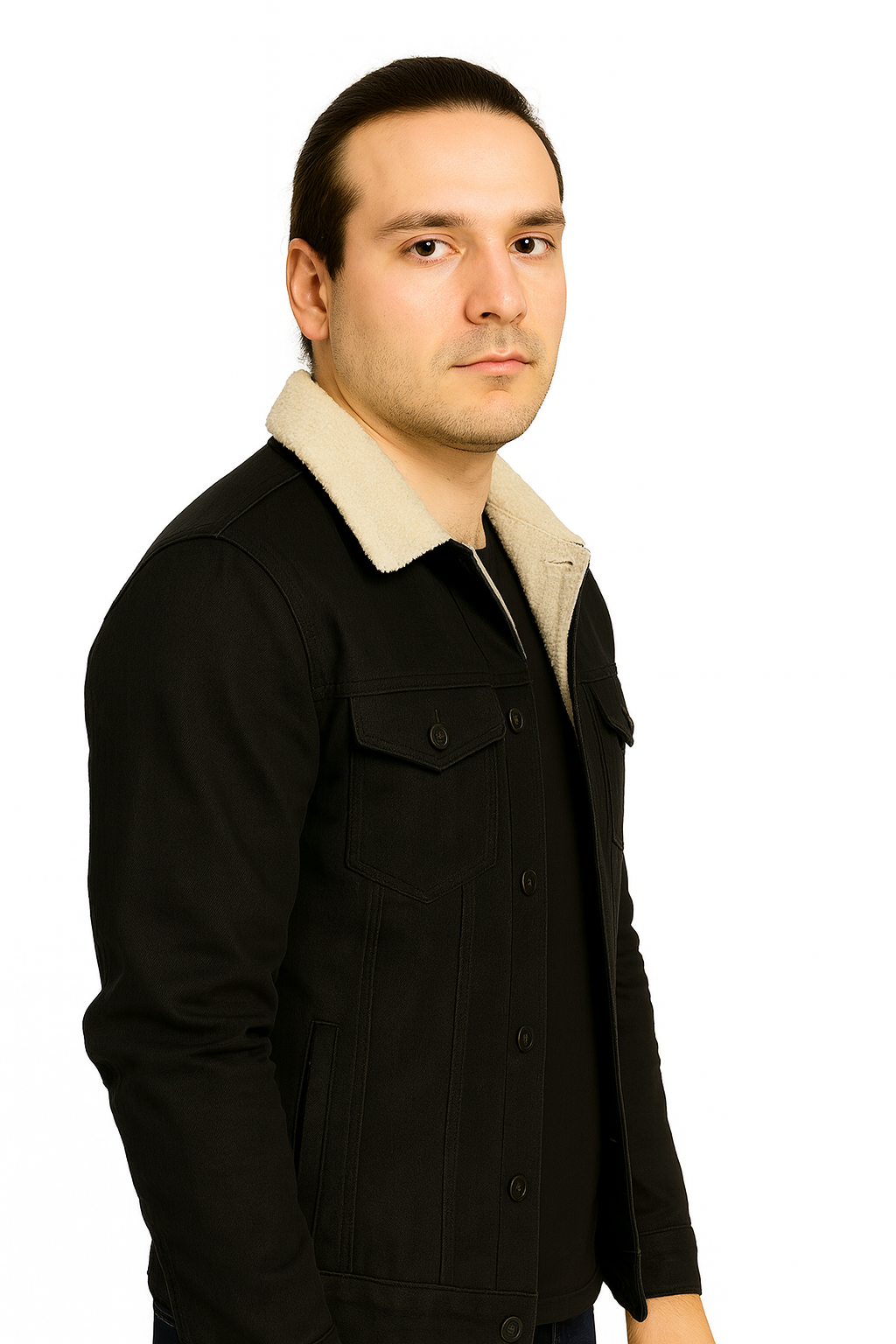 Men Regular Fit Washed Full Sleeve Toned Denim Jacket - JK-FUR-BK