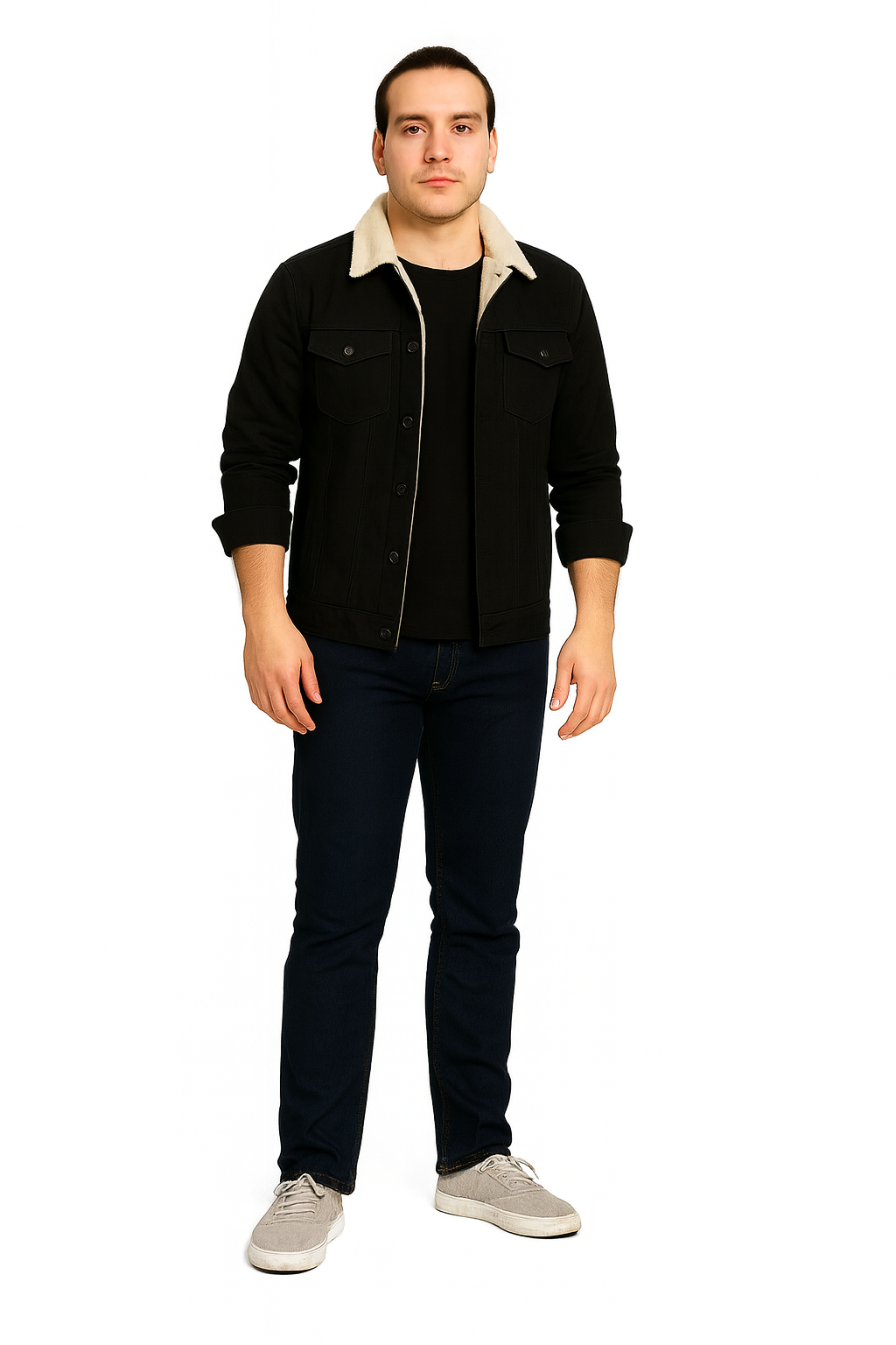 Men Regular Fit Washed Full Sleeve Toned Denim Jacket - JK-FUR-BK