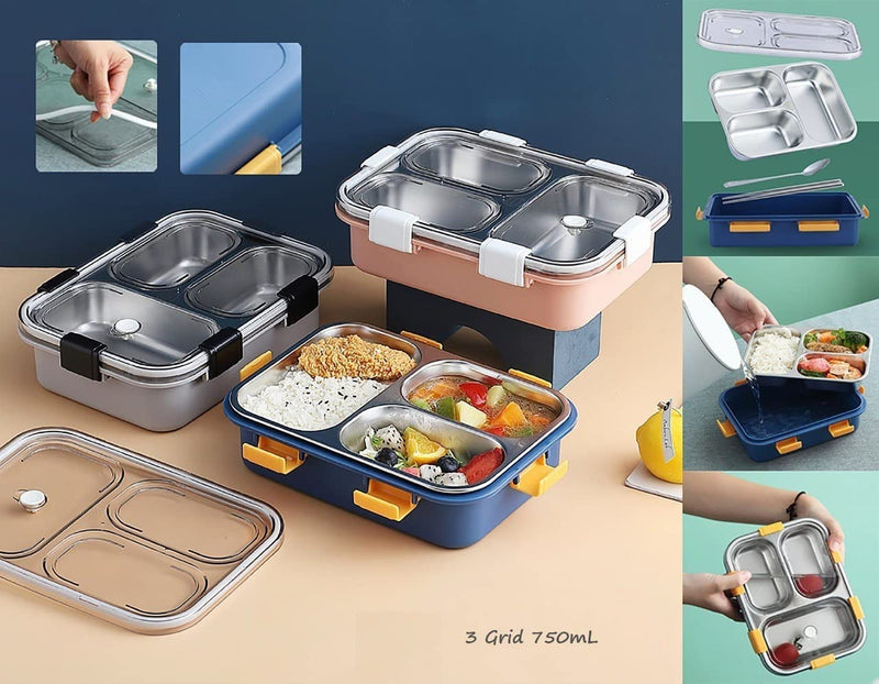 Stainless Steel Lunch Box for Kids and Adults with 3 Compartments - LUNBX-7059