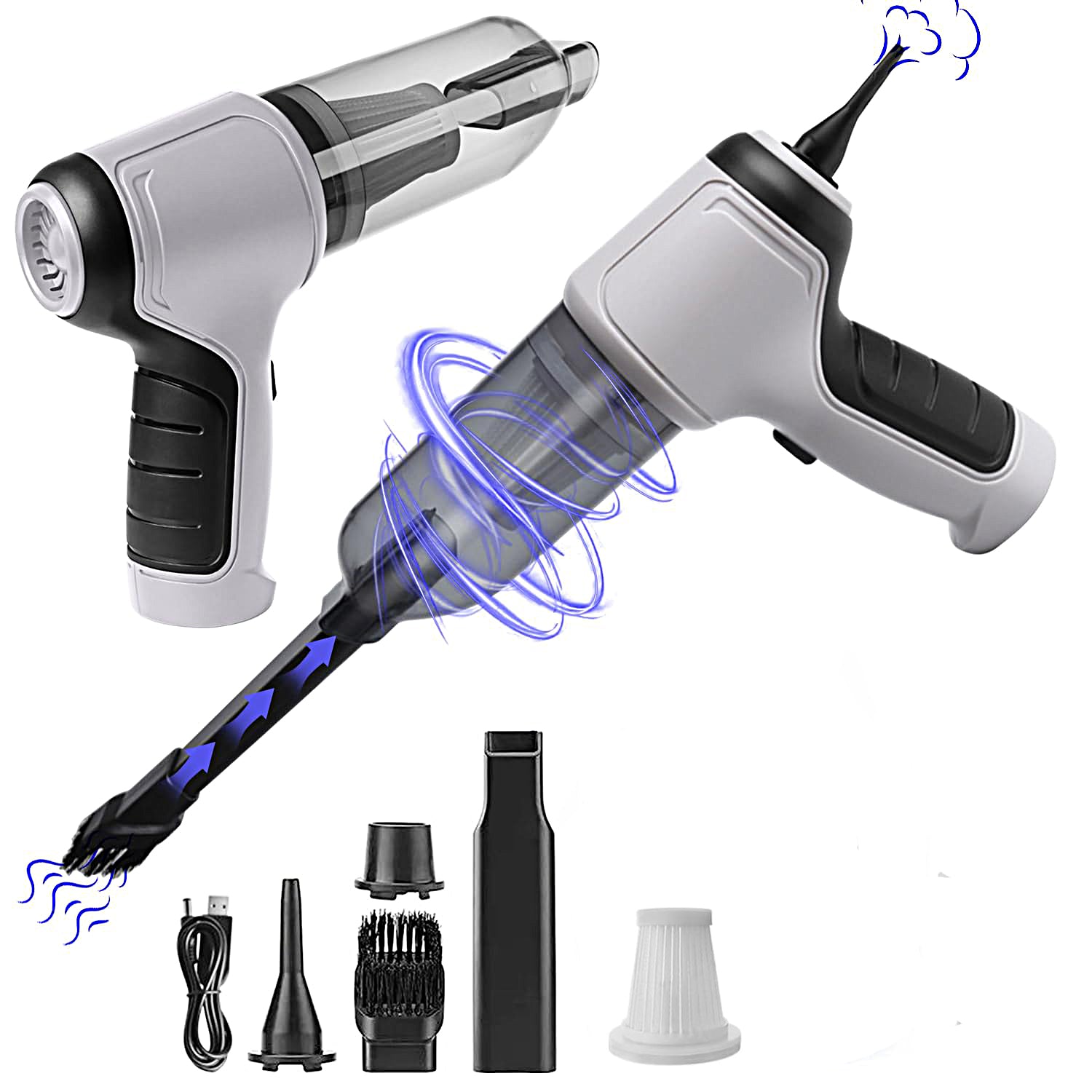 Cordless Mini Vacuum Cleaner and Air Duster with Multi-Nozzles for Car,Home,Office - WIRE-VACUUM