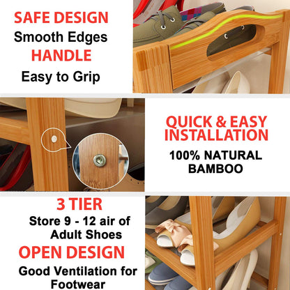 Wooden  Bamboo Shoe Racks Slipper Stand Chappal Storage Organizer Utility Racks -  WOD-SHRK