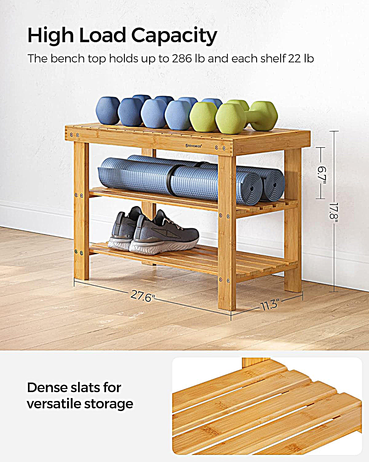 Bamboo 3 Tier Shoe Rack Bench, Premium Shoe Organizer or Entryway Bench, Perfect for Shoe Cubby, Entry Bench, Bathroom Bench, Entryway Organizer, Hallway or Living Room(Brown) - WOD-TAB-SHRK