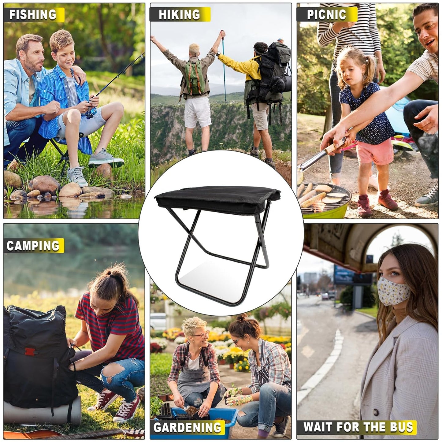 Shopper52 Retractable Metal Foldable Collapsible Stool Lightweight with Load Capacity 130Kg for Camping Fishing Hiking BBQ Outdoors Indoors Kitchen - X-Chair