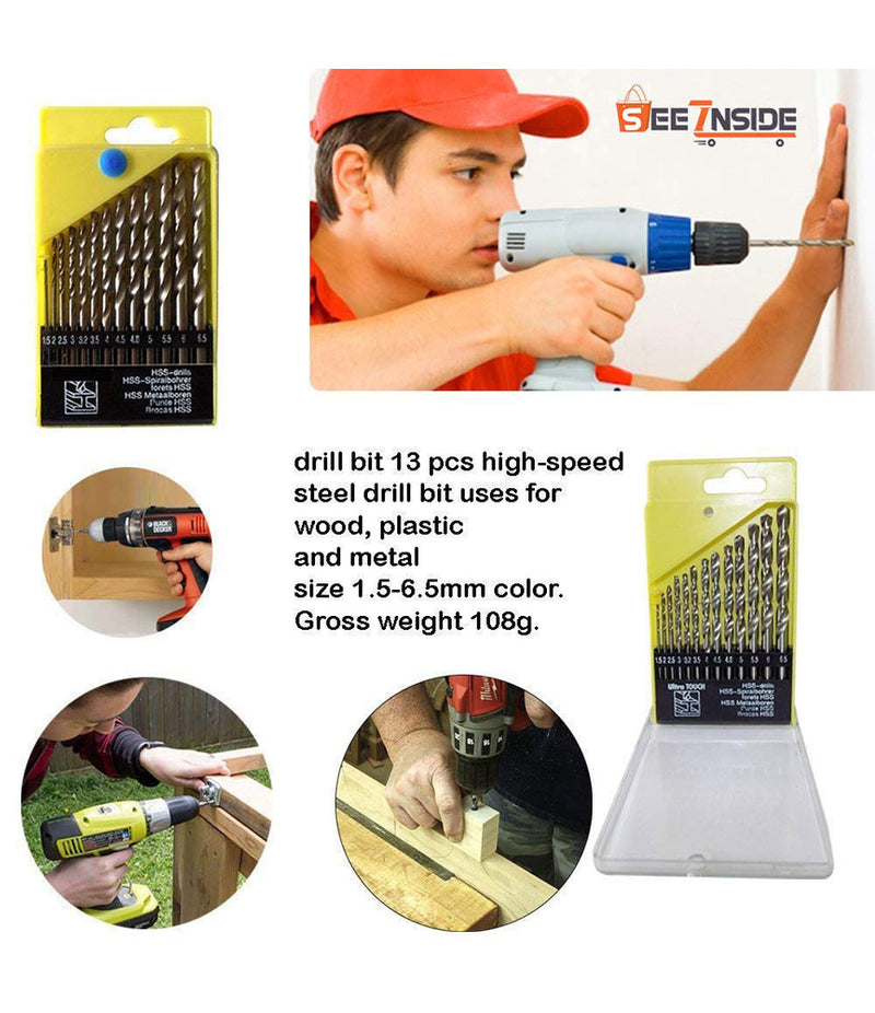 13Pcs Drill Bit Set, All Size Bit for Electric Manual Drilling Machine - 13PDBS