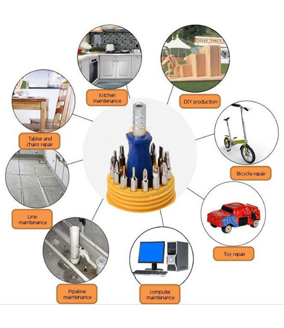 Multi purpose Metal Screwdriver Magnetic Wrench Socket and Bit Tool - 16PCSTK