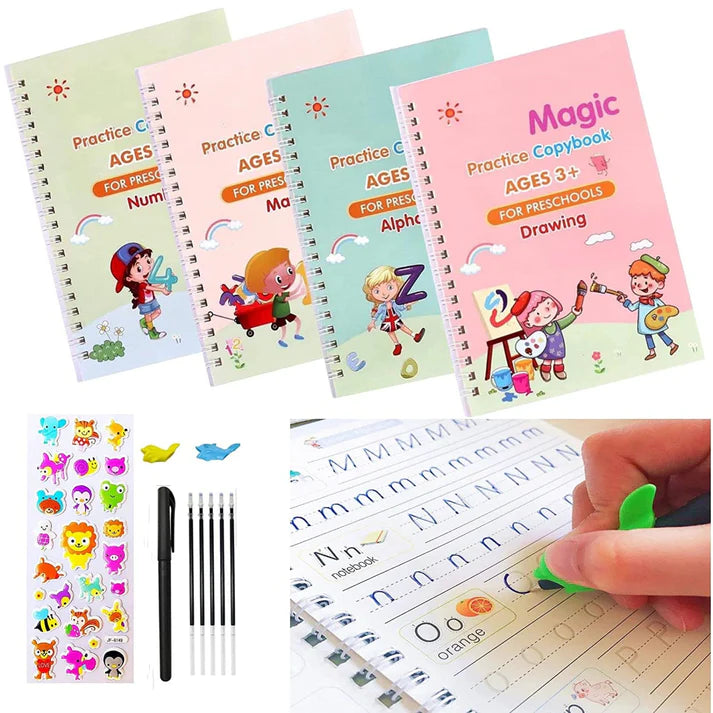 Magic Practice Book (4 Book + 10 Refill+1 Pen+1 Grip)