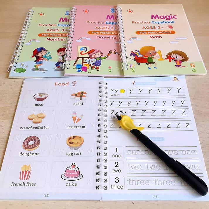 Magic Practice Book (4 Book + 10 Refill+1 Pen+1 Grip)