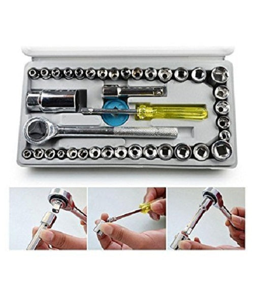 Powerful Drill Machine with 13 Pieces Drill Bit Set and 21Pc Screwdriver Socket Set - DRL13B40PC
