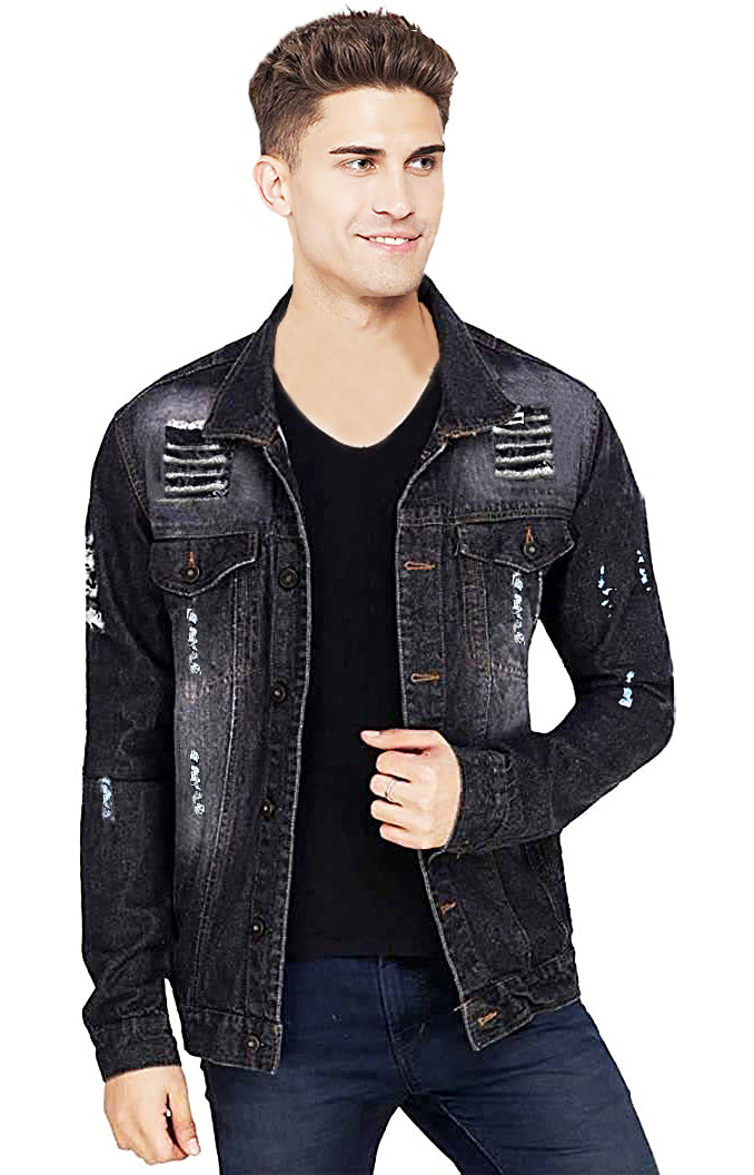 Men Regular Fit Washed Full Sleeve Toned Denim Jacket