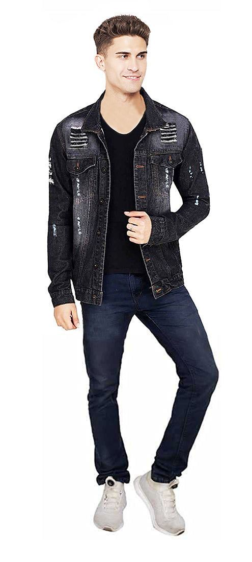 Men Regular Fit Washed Full Sleeve Toned Denim Jacket