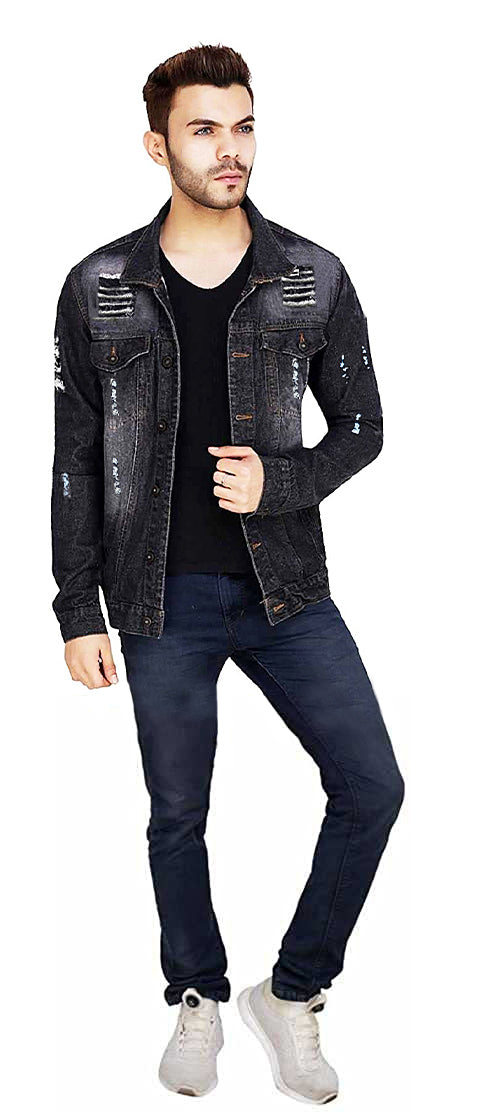 Men Regular Fit Washed Full Sleeve Toned Denim Jacket