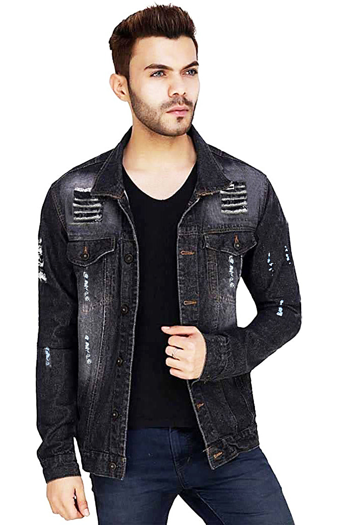 Men Regular Fit Washed Full Sleeve Toned Denim Jacket