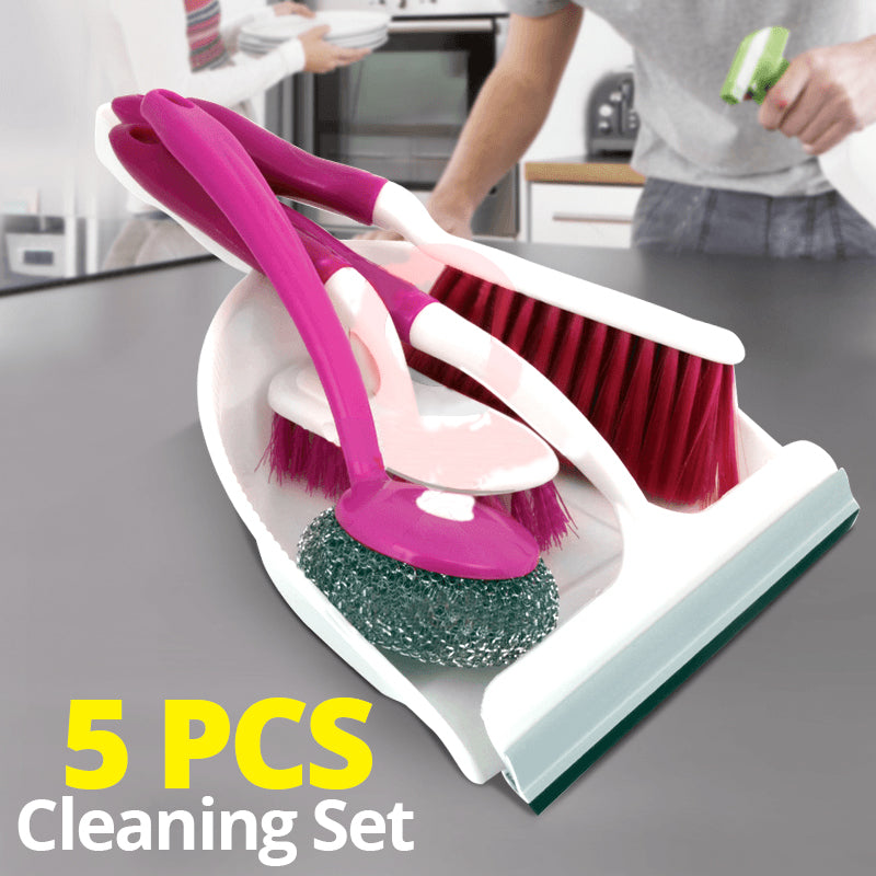 Set of 5 pcs Broom Brush Set with Dustpan and Wiper Cleaning Set for Home Office and Car - 5PCBROOMSET