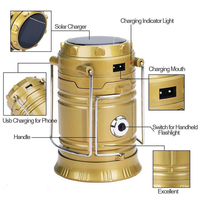Solar Rechargeable 6LED Camping Lantern Light Solar Lamp Torch G-85 - 6LEDG85