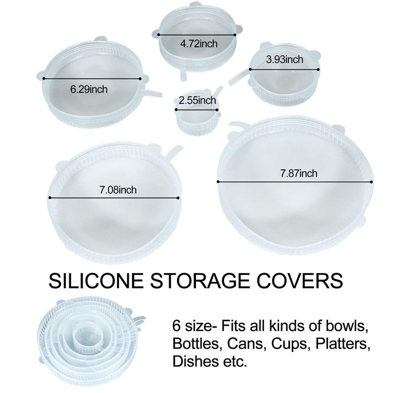 Set of 6 Pcs Silicone Stretchable Lids Flexible Covers for Rectangle Round Square Cover - 6PCFOODCOVER