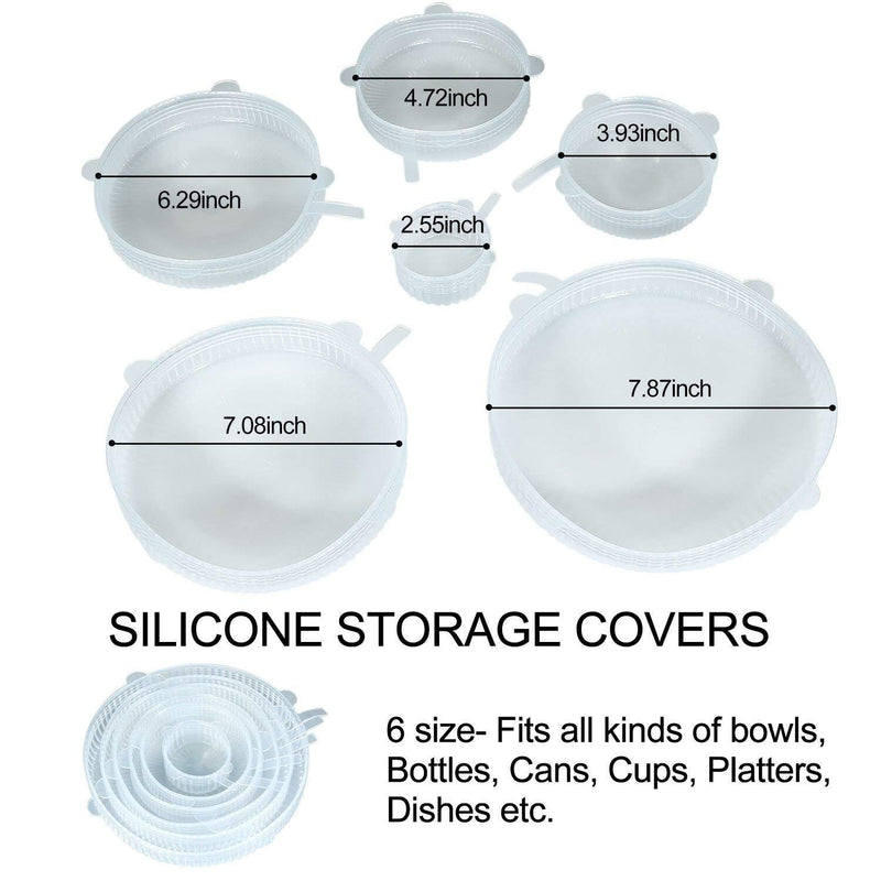 Shopper52 Set of 6 Pcs Silicone Stretchable Lids Flexible Covers for Rectangle Round Square - Bowls Dishes Plates Cans Jars Glassware Mugs Food Fresh Saver Cover - 6PCFOODCOVER