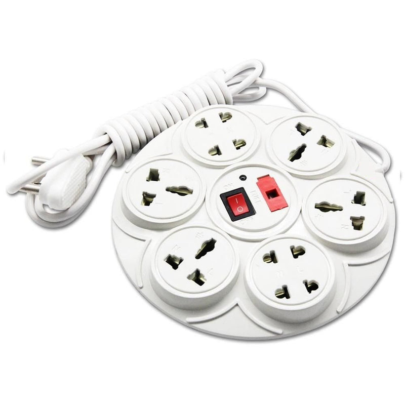 8+1 Round Strip Extension Cord 6 A 8 Universal Multi Plug Point Extension Board with LED Indicator and Switch (Cord Length: 2.0 Meter, 230V, Cream) - 8-1-SOCKET