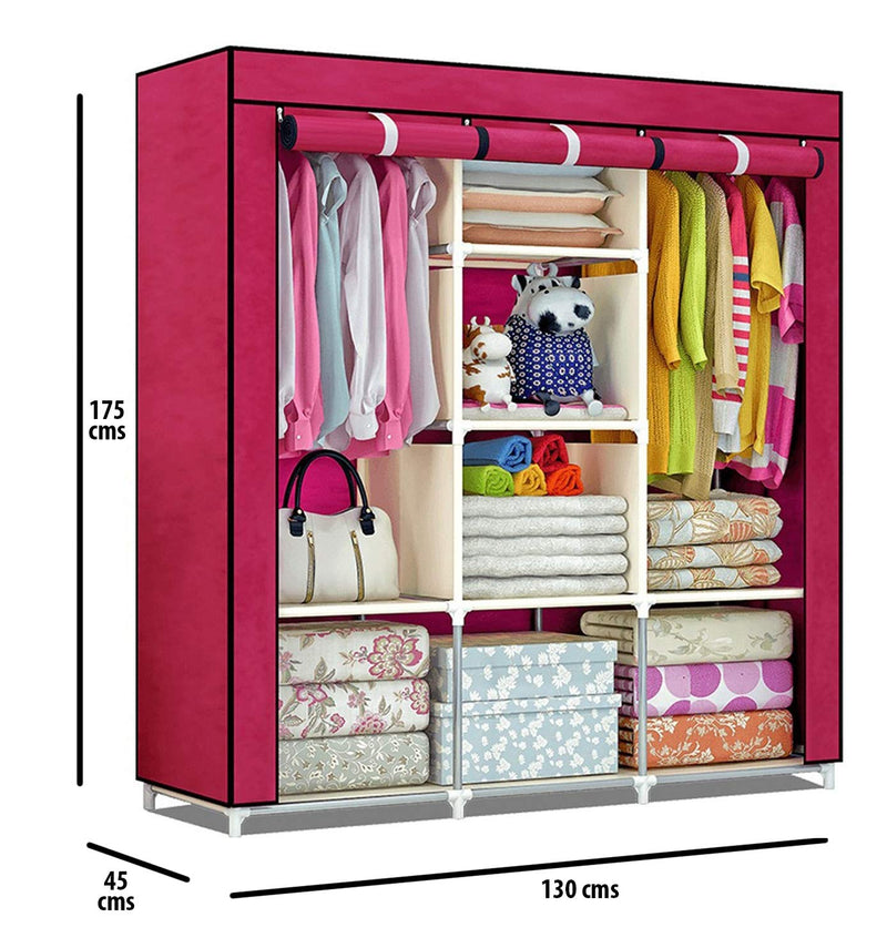 Fancy and Portable Fabric Foldable 3 Door Collapsible Wardrobe - 88130A-MR