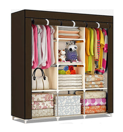 Fancy and Portable Fabric Foldable 3 Door Collapsible Wardrobe - 88130A-BR