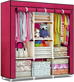 Fancy and Portable Fabric Foldable 3 Door Collapsible Wardrobe - 88130A-MR