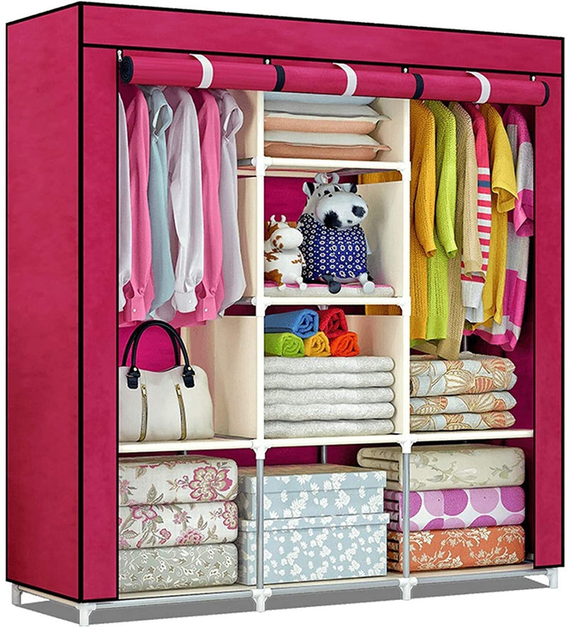 Fancy and Portable Fabric Foldable 3 Door Collapsible Wardrobe - 88130A-MR