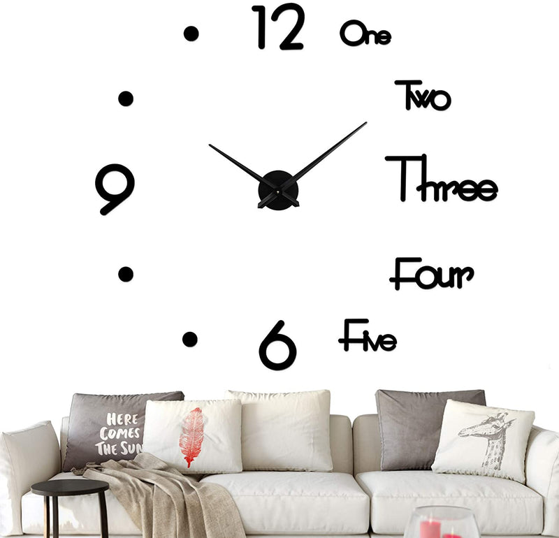 Acrylic DIY Frameless 3D Mirror Sticker Large Wall Clock for Home Office Decorations (Black) - AL050-BS