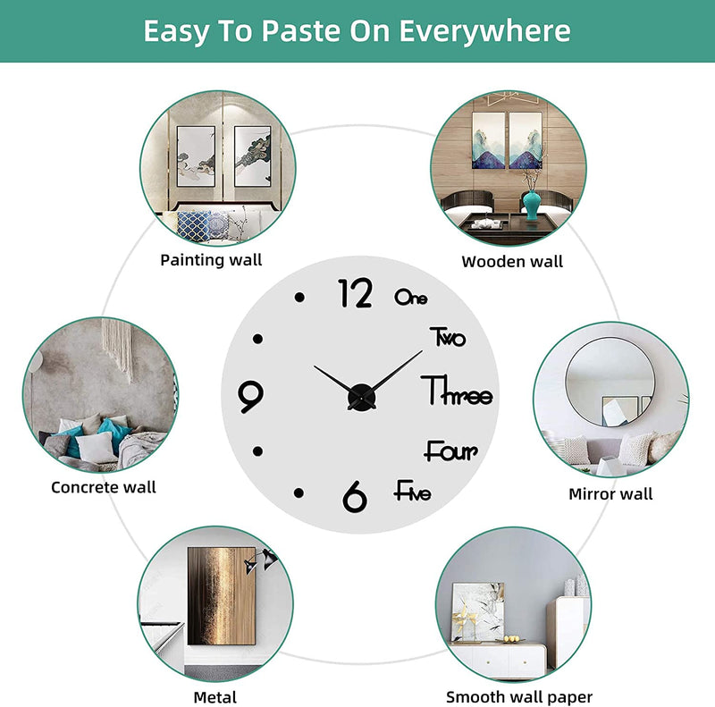 Acrylic DIY Frameless 3D Mirror Sticker Large Wall Clock for Home Office Decorations (Black) - AL050-S