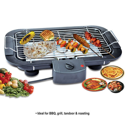 Charcoal Briefcase Style Portable Folding Chromium Steel Barbeque Grill Toaster (Electric BBQ - Medium with Kitchen Knife Cooking Brush)