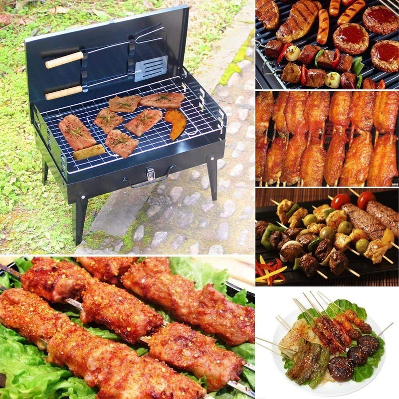 Charcoal Barbeque Grill with Kitchen Knife Set