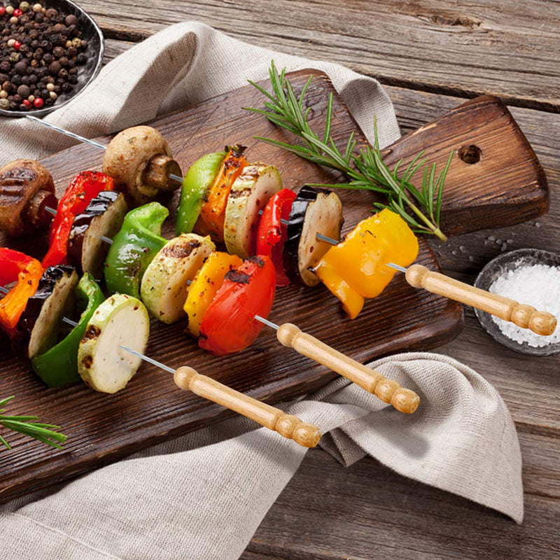 BBQ Skewers Tandoor for Barbecue, Grill | Stainless Steel Stick with Wooden Handle Pack of 12 - BBQSKW