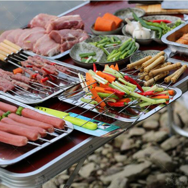 BBQ Skewers Tandoor for Barbecue, Grill | Stainless Steel Stick with Wooden Handle Pack of 12 - BBQSKW