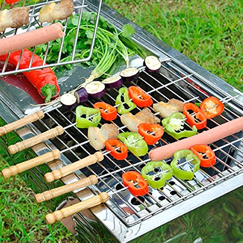 BBQ Skewers Tandoor for Barbecue, Grill | Stainless Steel Stick with Wooden Handle Pack of 12 - BBQSKW