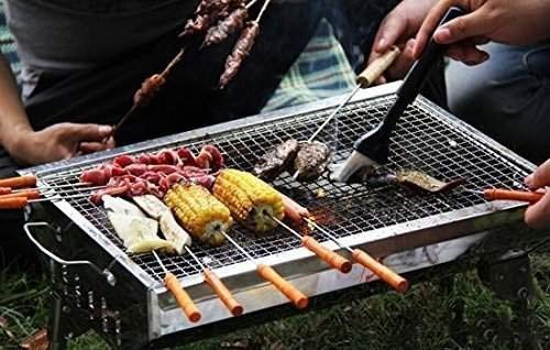 BBQ Skewers Tandoor for Barbecue, Grill | Stainless Steel Stick with Wooden Handle Pack of 12 - BBQSKW