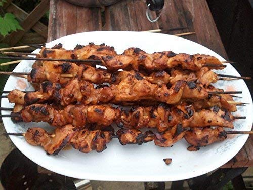 BBQ Skewers Tandoor for Barbecue, Grill | Stainless Steel Stick with Wooden Handle Pack of 12 - BBQSKW