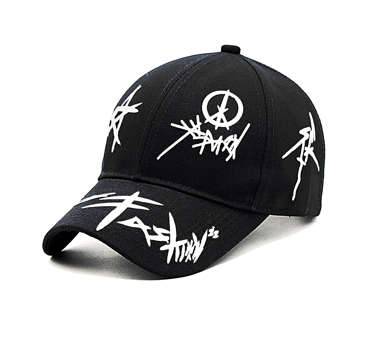 Men Boys Stylish Baseball Adjustable Printed Black Cap - CAP-BK-PRNT-1