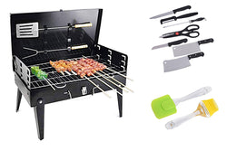 Charcoal Barbeque Grill with Cooking Silicon Spatula Brush and Kitchen Knife Set